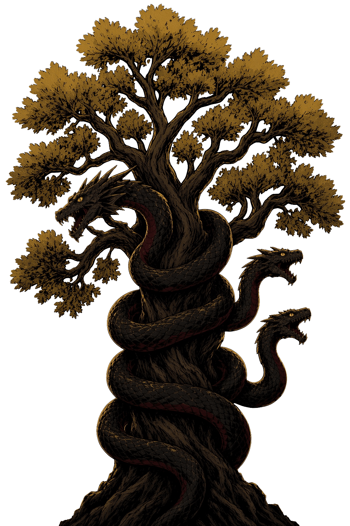 El árbol de las Hespérides, con Ladón enroscado en el tronco